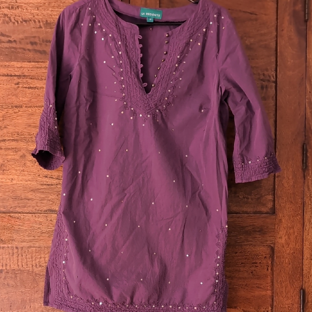 La Redoute Purple Women's Tunic Top With Sequin 3/4 Sleeve Size 12